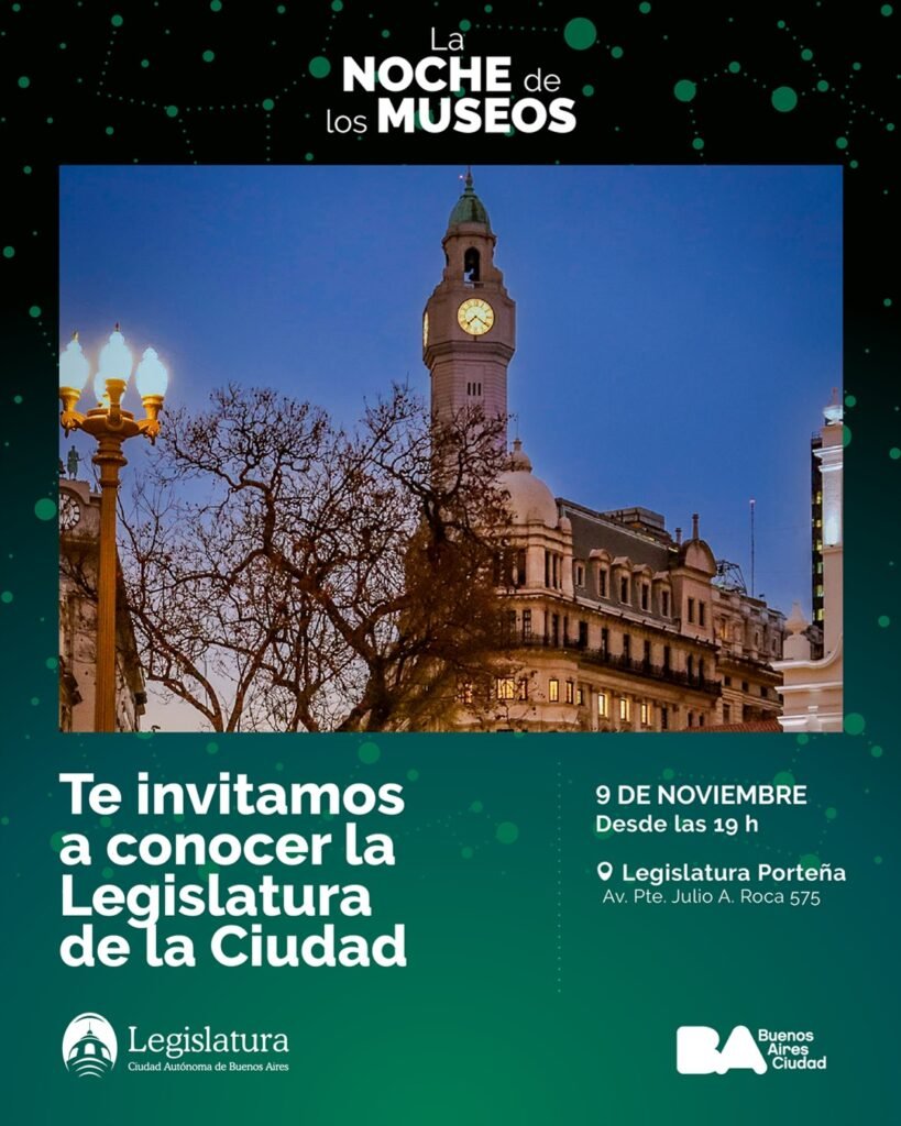 La Legislatura de la Ciudad se convertirá en un epicentro cultural por la noche, donde los visitantes podrán disfrutar de una amplia variedad de espectáculos musicales, visitas guiadas y muestras de arte en vivo.